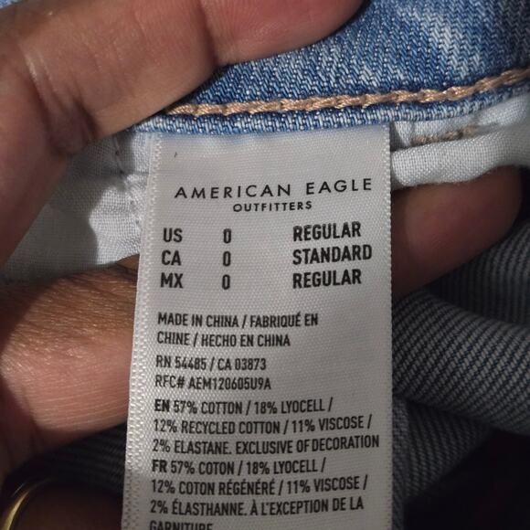 American Eagle High Waist Baggy Jeans Blue Wide Cargo Light Wash Cotton Blend 0 - Picture 9 of 16